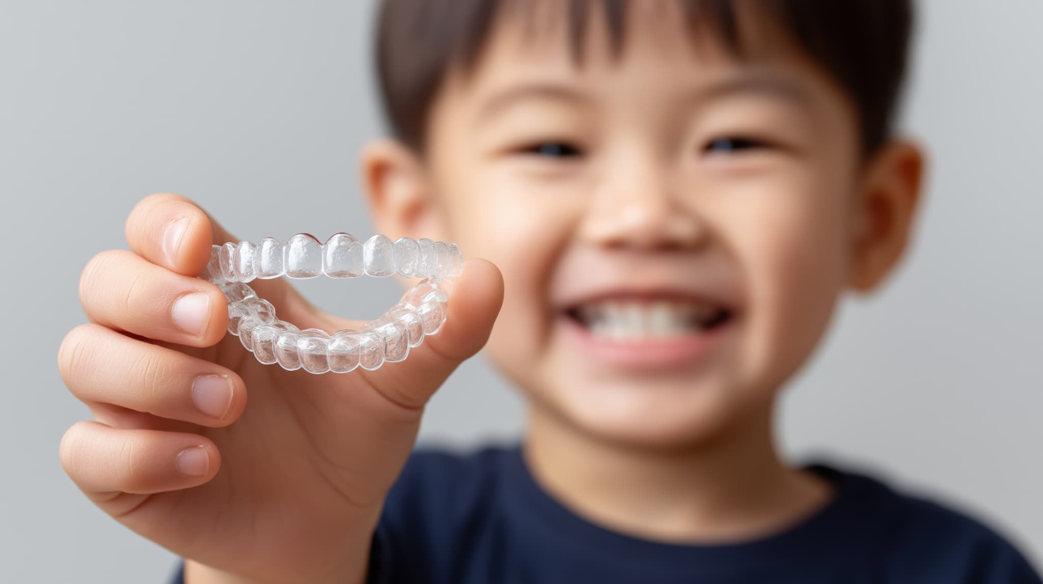 手にしたインビザライン・ファーストを見せる元気な男の子