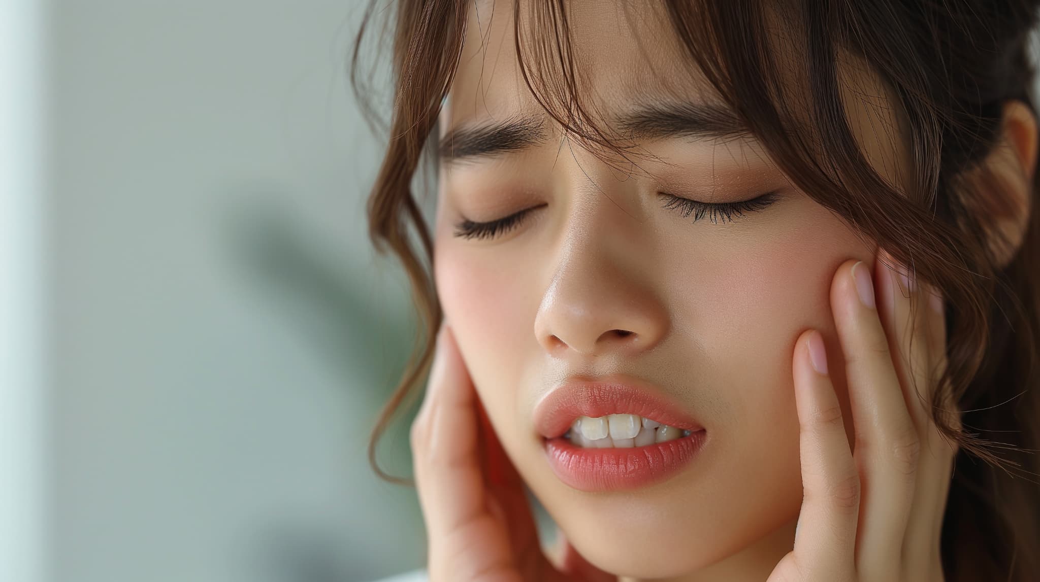 顎関節症を患っている女性