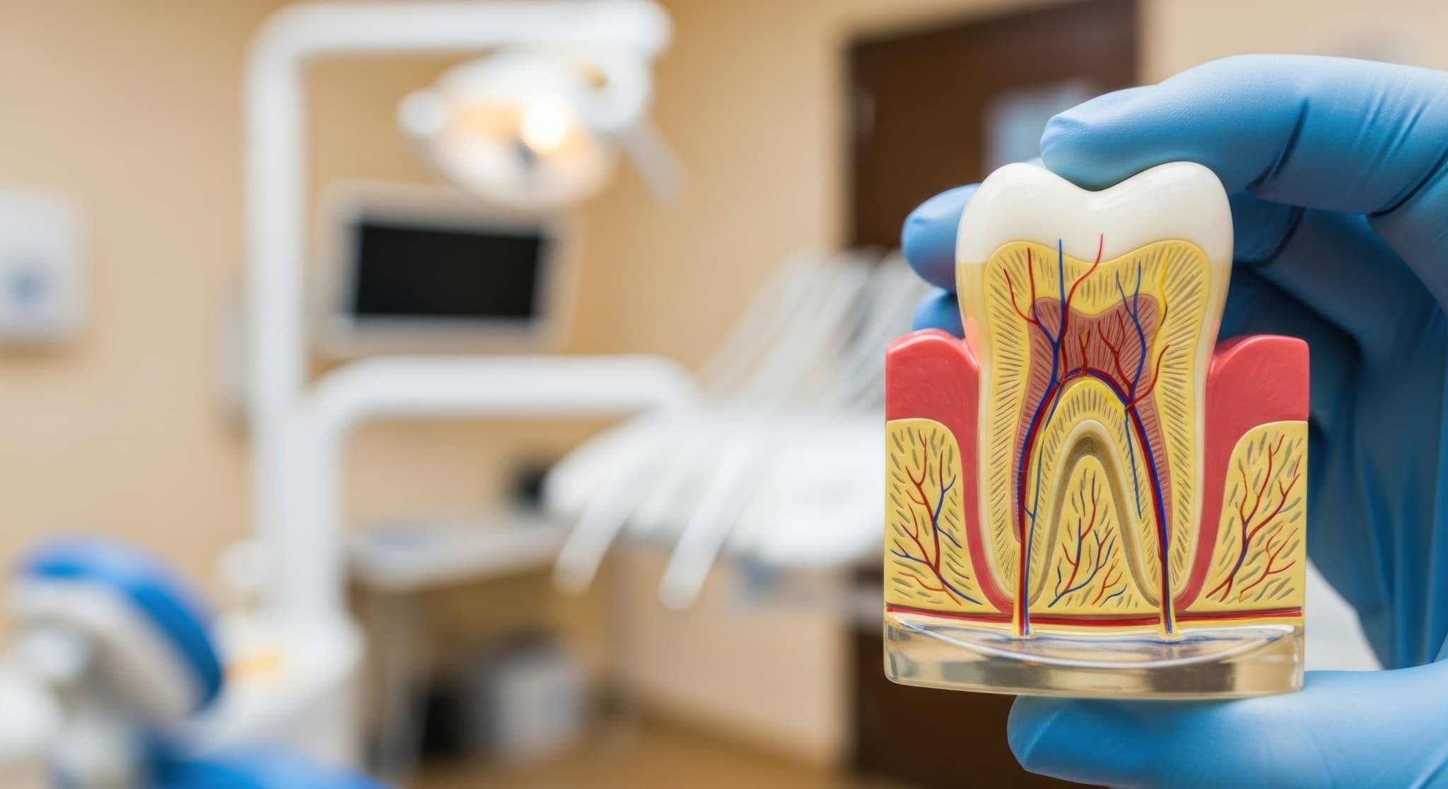 歯の神経の治療について説明する歯科医師