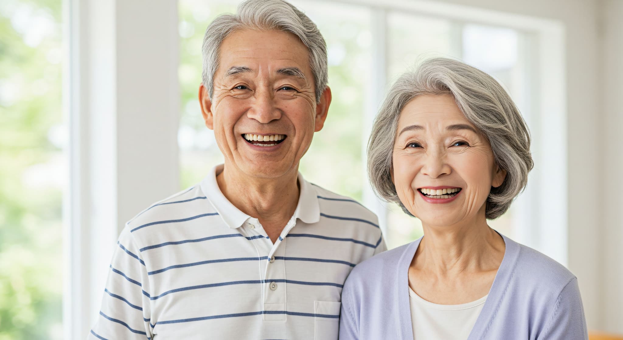 自分に合った方法で歯の治療をした笑顔の高齢夫婦