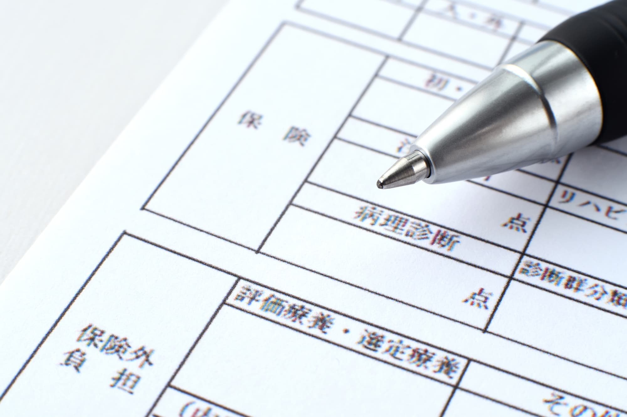 レセプトの保険と保険適用外の項目を示すペン先